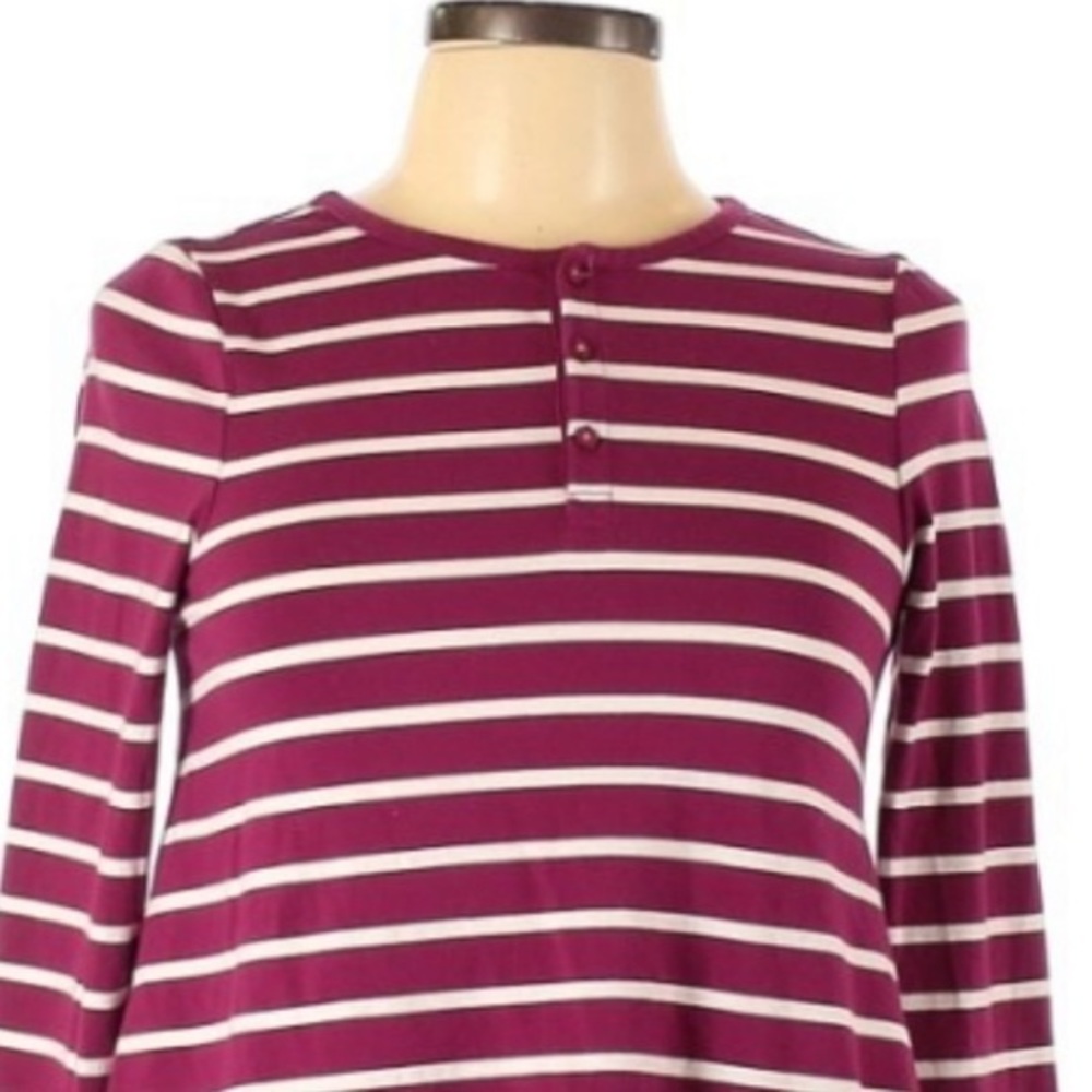 Lands’ End L raspberry pink/white stripe buttoned A line long sleeve top - Picture 4 of 6